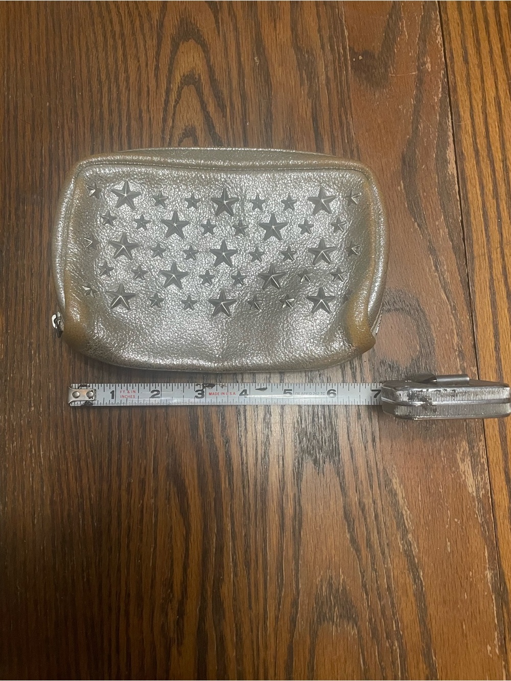 Jimmy Choo Metallic Silver Star-Embellished Leather Pouch